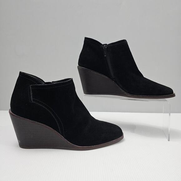 Lucky Brand Macawi Ankle Bootie Womens 9 Black Suede Wedge Square Toe Casual - Picture 3 of 16